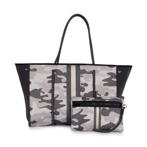 Haute Shore Greyson Safari Neoprene Tote Camo Taupe Charcoal With Pouch